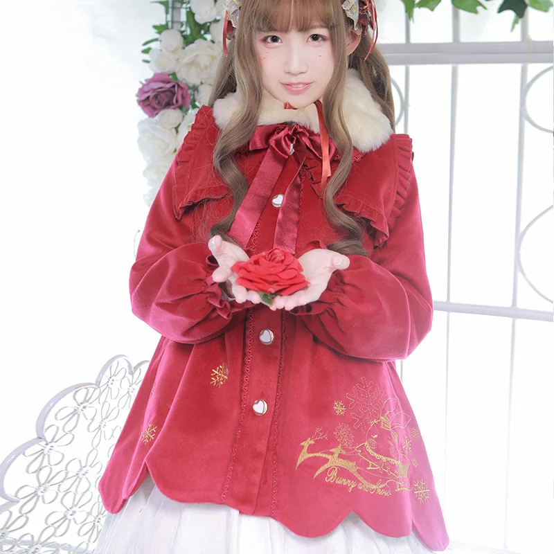 Snow Rabbit Embroidery Cute Girls Winter Wave Cut Hem Coat Kawaii Lolita Outwear Womens Coats Beige, Red, Black
Snow Rabbit Embroidery Cute Girls Winter Wave Cut Hem Coat Kawaii Lolita Outwear Womens Coats Beige, Red, Black