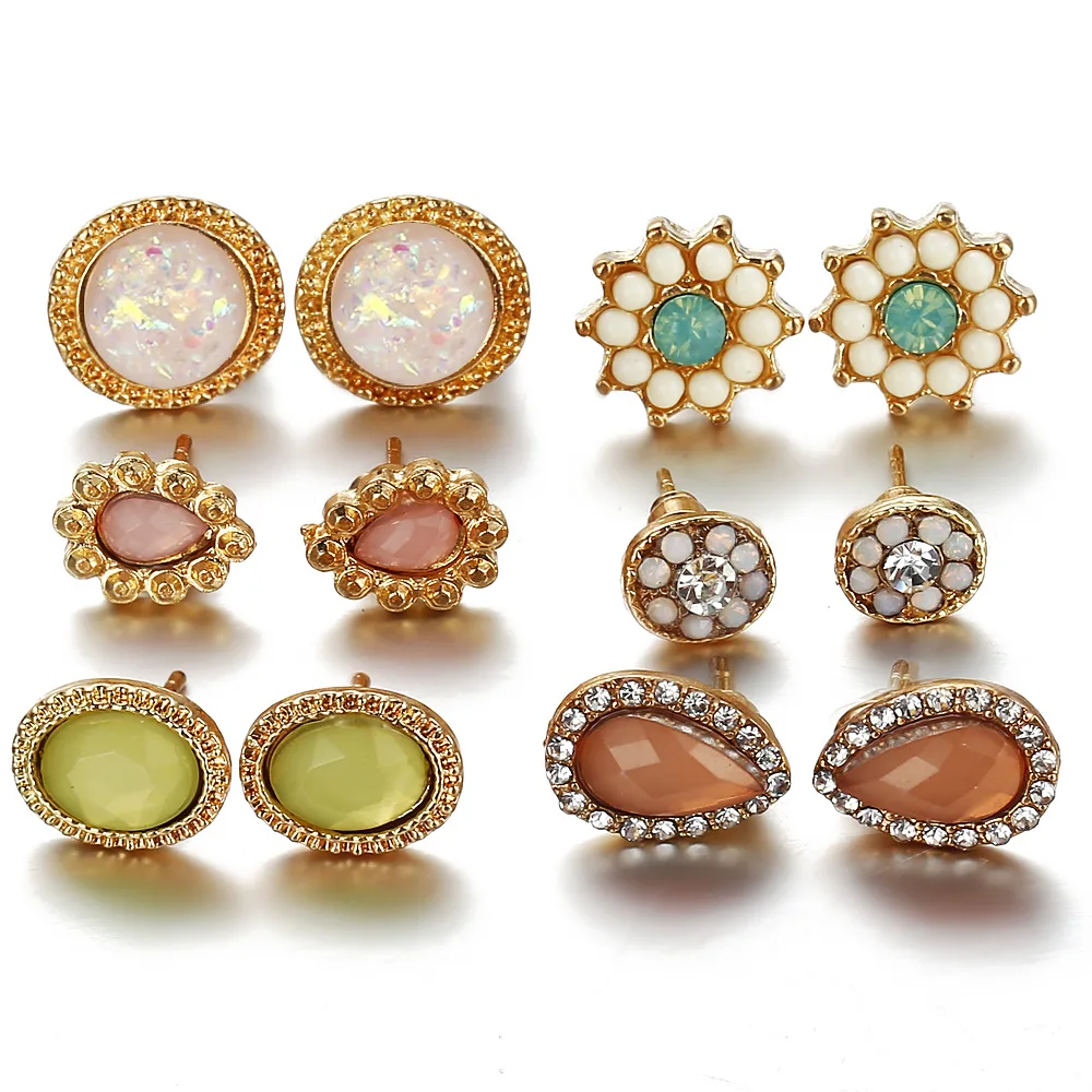 WNGMNGL 6 Pairs/Set Summer Beach Stud Earrings Bohemian Fashion Geometric Colorful Crystal Earrings For Women Party Jewelry Gift
WNGMNGL 6 Pairs/Set Summer Beach Stud Earrings Bohemian Fashion Geometric Colorful Crystal Earrings For Women Party Jewelry Gift