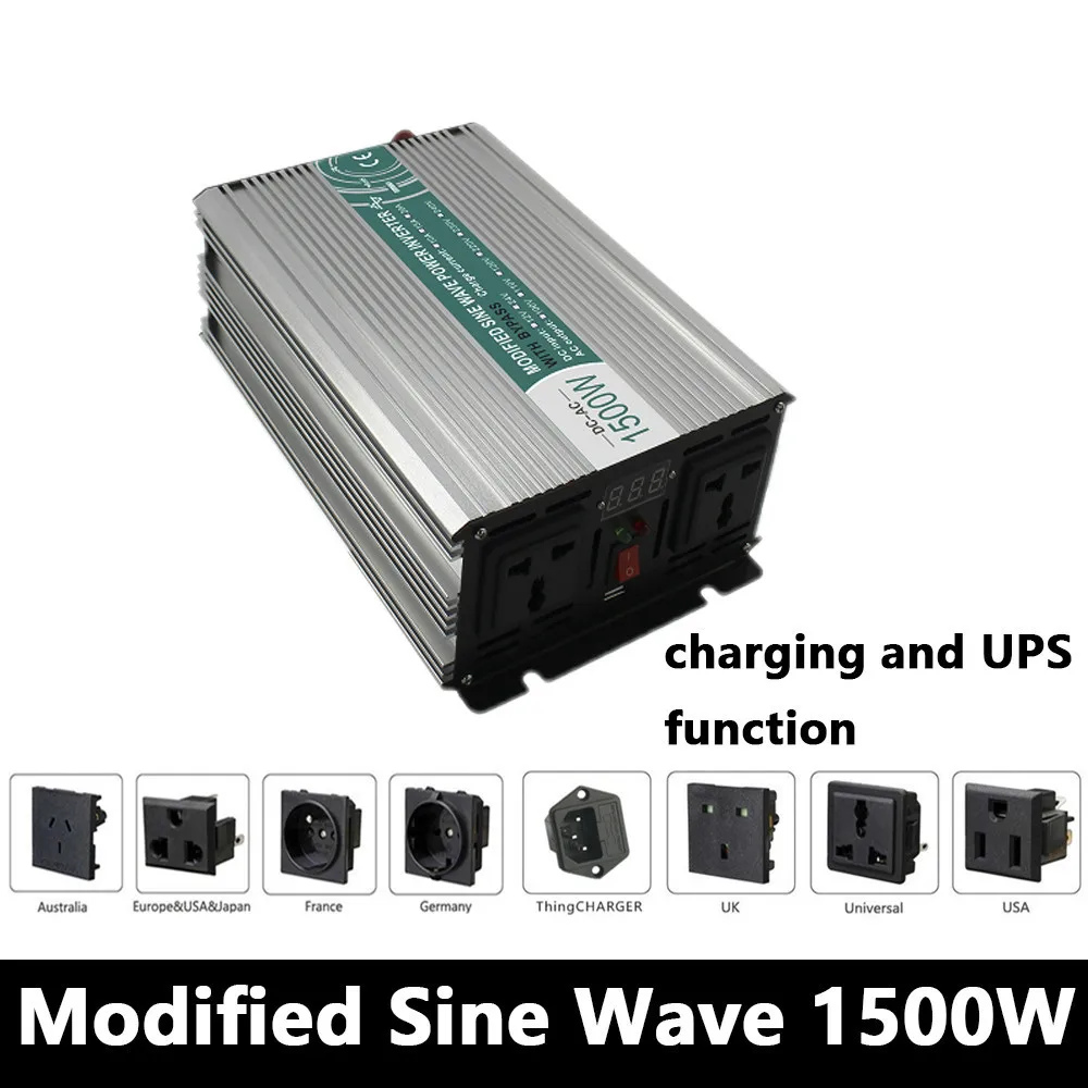 1500 Вт изменение синусоидальный инвертор DC 12 В/24 В/48 В к AC110V/220 решетки с зарядным