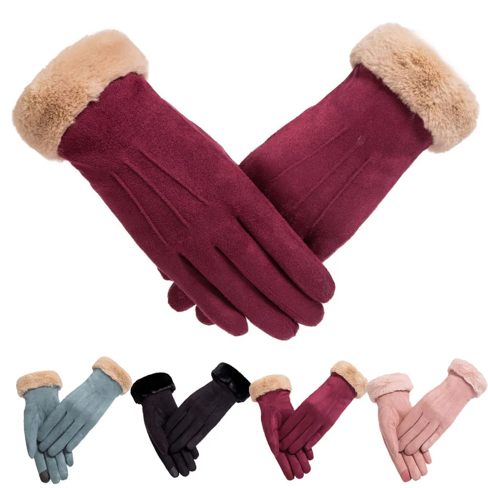 Женские модные зимние однотонные спортивные теплые перчатки на весь палец