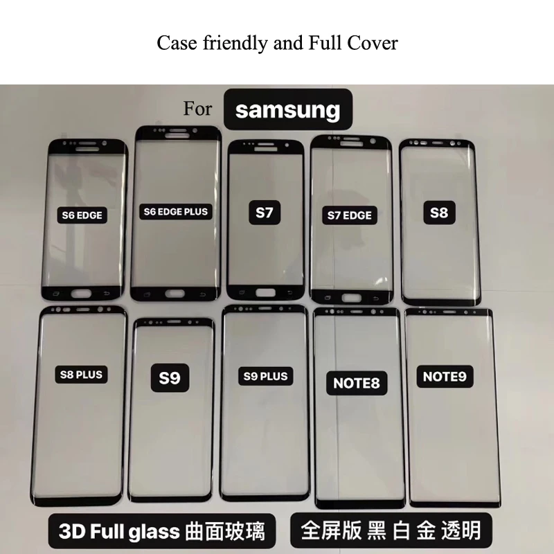 25 шт./лот пленка из закаленного стекла для Samsung Galaxy Note 8 9 S9 S8 Plus S7 Edge 9D полностью