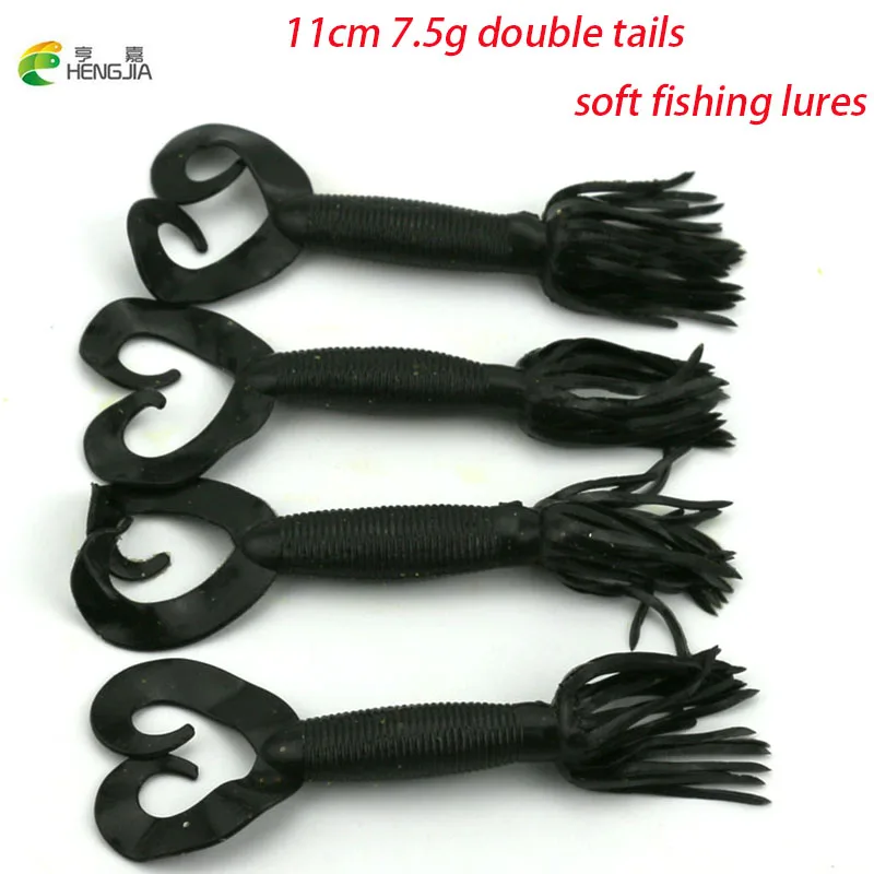 HENGJIA 50pcs 11cm 7.5g black grub worm double tail soft plastic fishing lures wobble fishing baits pike pesca fishing tackles
HENGJIA 50pcs 11cm 7.5g black grub worm double tail soft plastic fishing lures wobble fishing baits pike pesca fishing tackles