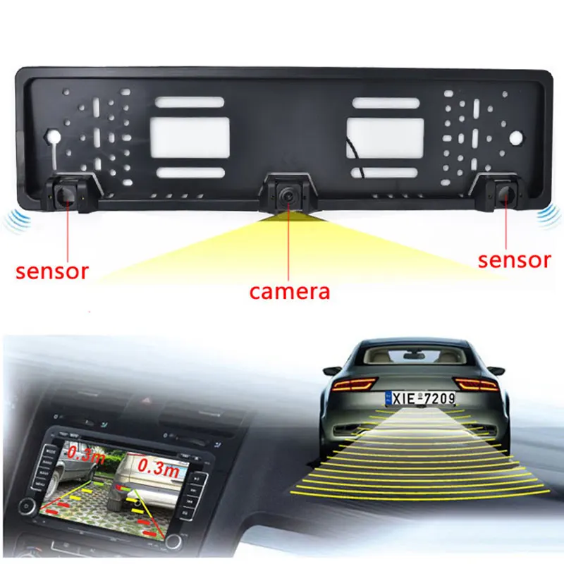 EU European Car License CCD Rear View Camera Plate Frame Parking Camera Two Reversing Radar Parking Sensors
EU European Car License CCD Rear View Camera Plate Frame Parking Camera Two Reversing Radar Parking Sensors