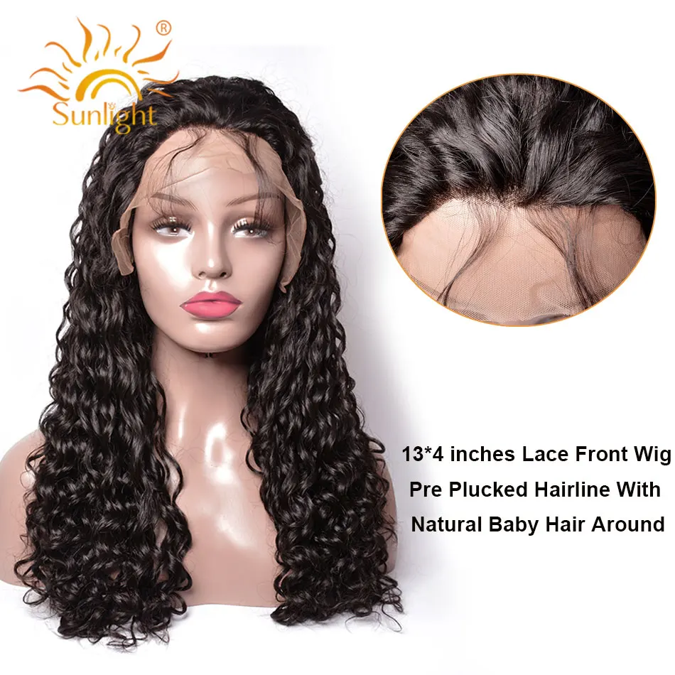 Sunlight Lace Front Wig Plucked Remy Indian Water Wave Human Hair Wigs Natural Black For Women With Baby | Шиньоны и парики