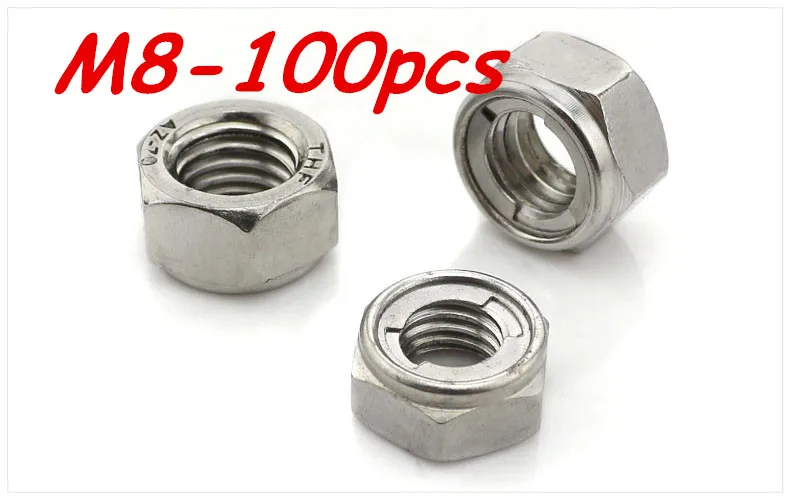 Metric M8 304 Stainless Steel Metal Lock Insert Nuts 100Pcs/Lot Free Shipping