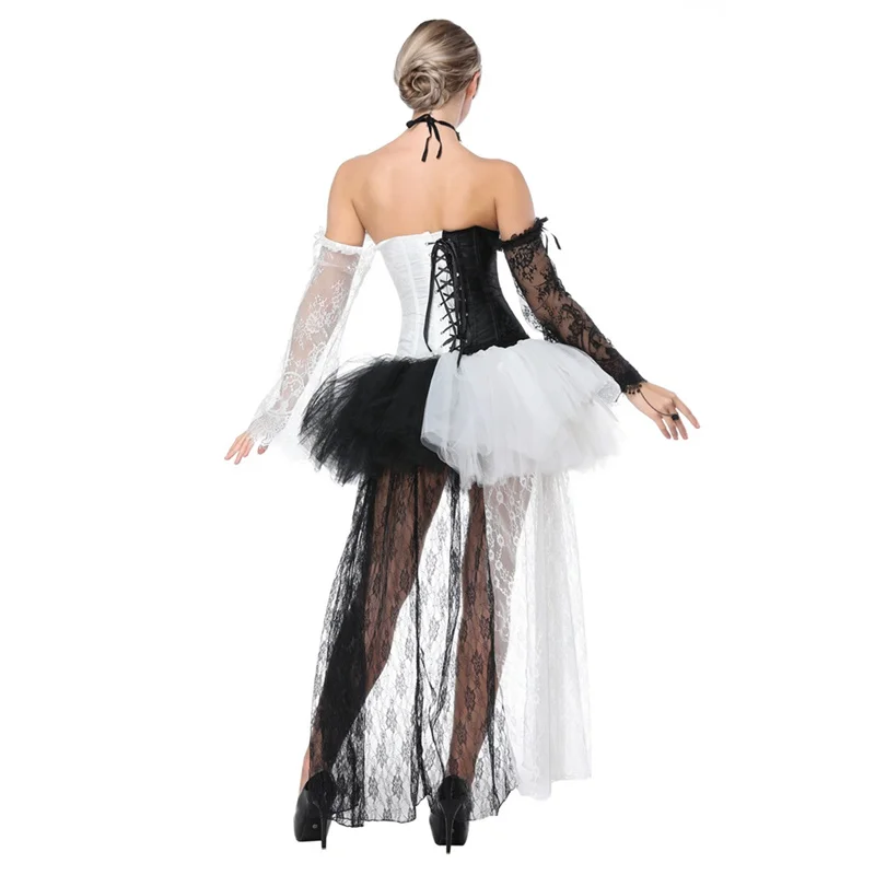 Women's Sexy Steampunk Corset Skirt Black White Patchwork Overbust Corset and Mini Skirt Satin Bone Lace Up Corset For Party
Women's Sexy Steampunk Corset Skirt Black White Patchwork Overbust Corset and Mini Skirt Satin Bone Lace Up Corset For Party