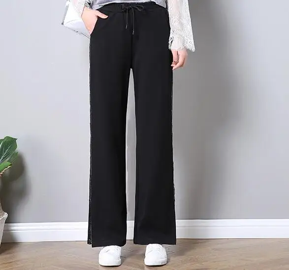 Широкие брюки для женщин спортивные ealstic Талия хлопок смесь плюс размер черный
