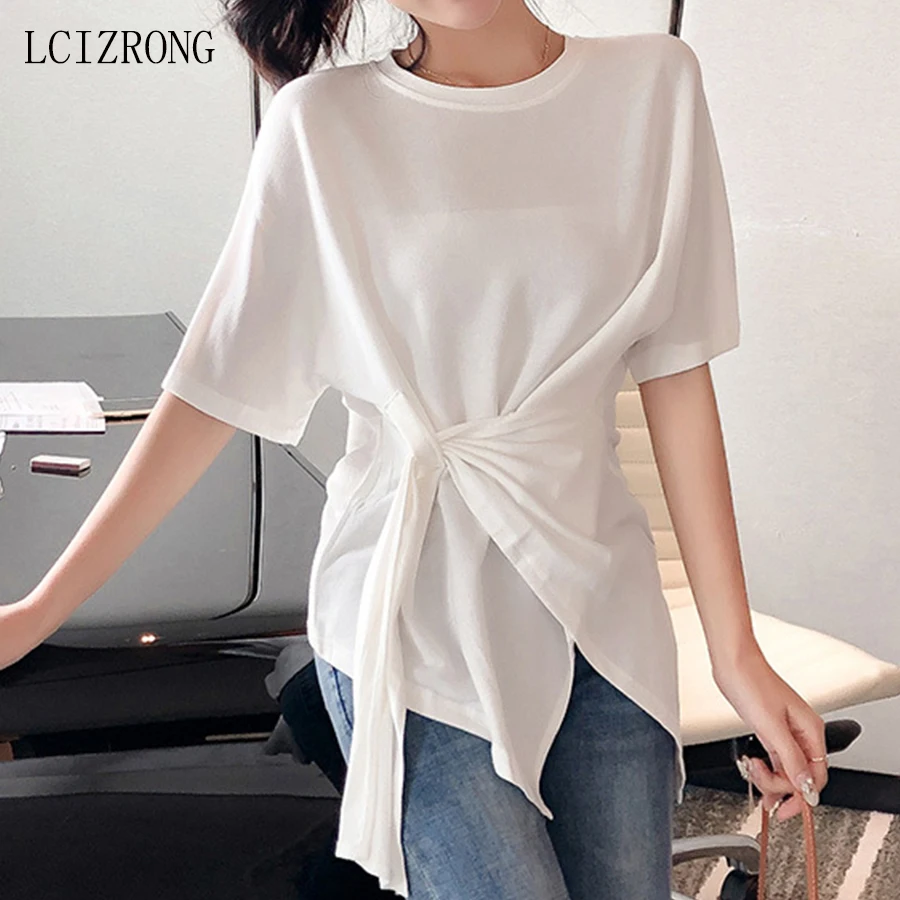 Summer Personality Bandage Irregular Tshirt Women Casual O Neck Short Sleeve Loose T Shirt Black White Long Tee Female
Summer Personality Bandage Irregular Tshirt Women Casual O Neck Short Sleeve Loose T Shirt Black White Long Tee Female