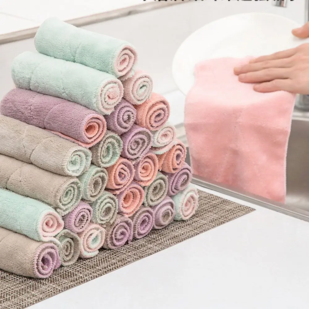 

1PC Household Kitchen Towels Absorbent Thicker Double-layer Microfiber Wipe Table Kitchen Towel Cleaning Dish Washing Cloth