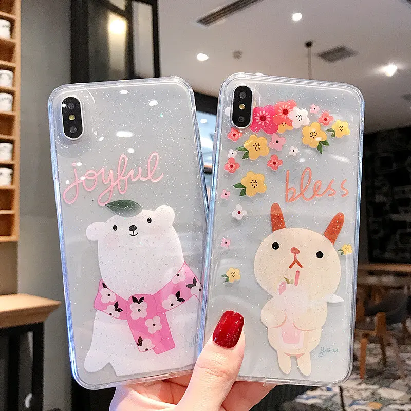 Мультфильм утка Кролик Медведь чехол для iPhone X 6 6s Plus XR XS Max мягкая прозрачная
