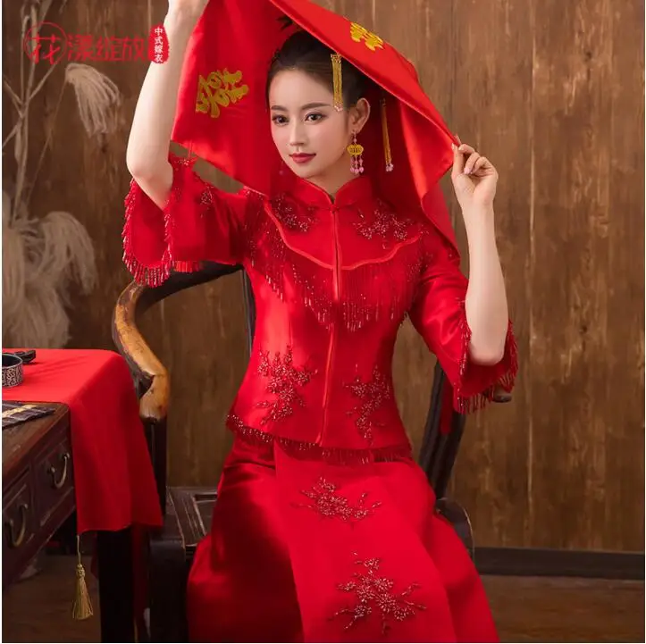 Traditional Show New spring summer clothes bride wedding Gown Robe Chinese style wedding dress show red Hot Womens Cheongsam
Traditional Show New spring summer clothes bride wedding Gown Robe Chinese style wedding dress show red Hot Womens Cheongsam