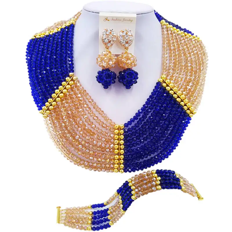 ACZUV Royal Blue Gold Nigerian Traditional Wedding African Beads Jewelry Set 10C-CH004
ACZUV Royal Blue Gold Nigerian Traditional Wedding African Beads Jewelry Set 10C-CH004