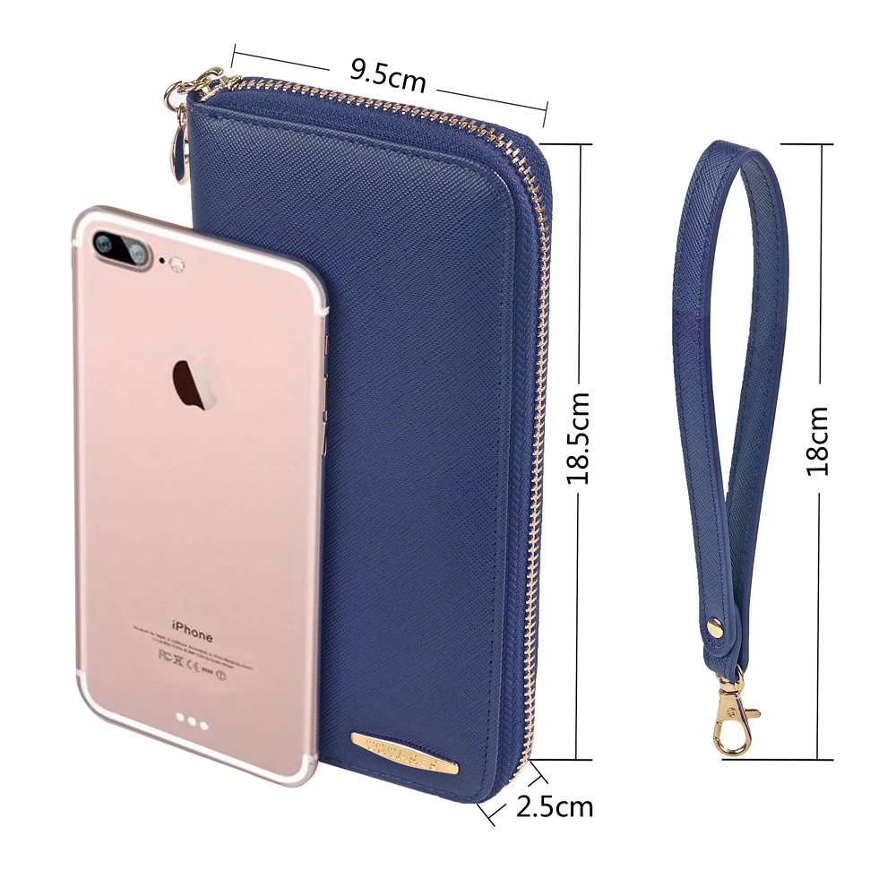 Роскошные Для женщин бумажник телефон сумка клатч RFID ремень большой Ёмкость