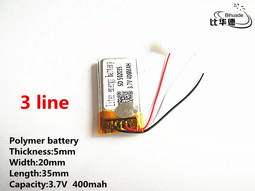 10pcs/lot 3 line Good Qulity 3.7V,400mAH,502035 Polymer lithium ion / Li-ion battery for TOY,POWER BANK,GPS,mp3,mp4
10pcs/lot 3 line Good Qulity 3.7V,400mAH,502035 Polymer lithium ion / Li-ion battery for TOY,POWER BANK,GPS,mp3,mp4