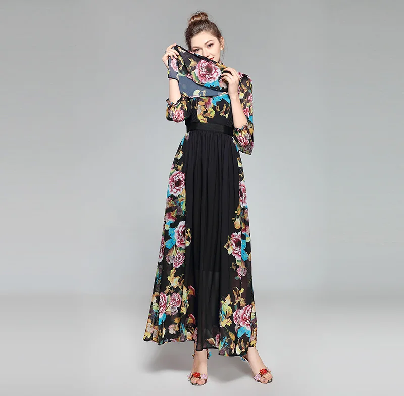 2018 Spring and Summer Three-quarter Sleeve Printed Chiffon Length Women Dress Bohemian Scarves billowing Dresses
2018 Spring and Summer Three-quarter Sleeve Printed Chiffon Length Women Dress Bohemian Scarves billowing Dresses