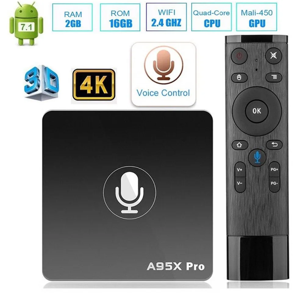 A95X Pro Android 7 1 Smart tv BOX 4 К к 2 ГБ 16 1080 P wifi голосовой пульт дистанционного управления