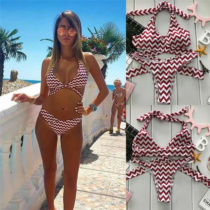 Women Red & White Striped Swimwear Bandage Bikini Set Push-up Padded Bathing Suit 2018 Brazilian Halter Swimsuit Maillot De Bain
Women Red & White Striped Swimwear Bandage Bikini Set Push-up Padded Bathing Suit 2018 Brazilian Halter Swimsuit Maillot De Bain