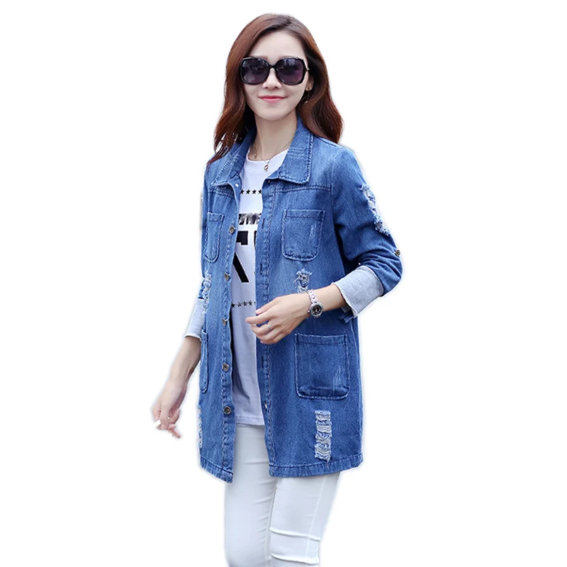Plus size 5XL Basic Long Jeans Coat Women Slim Ripped Denim Jacket Femme Elegant Vintage Frayed Jackets Outwear Casacos Feminino
Plus size 5XL Basic Long Jeans Coat Women Slim Ripped Denim Jacket Femme Elegant Vintage Frayed Jackets Outwear Casacos Feminino