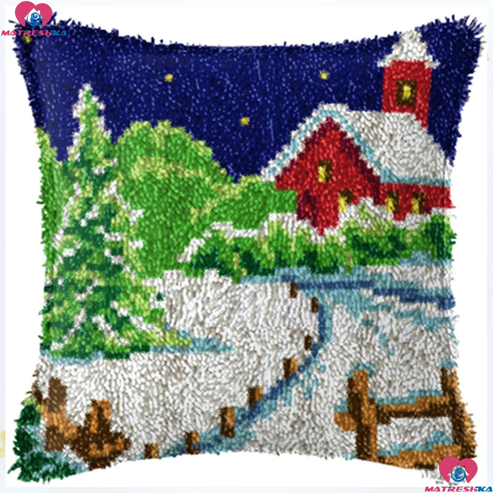 Набор для ручной вышивки подушки с изображением домика в ландшафтном стиле Latch Hook.