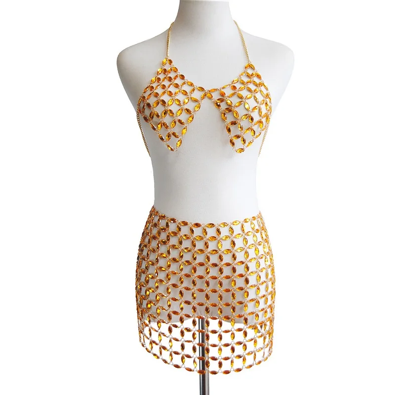 Yellow Colour Shiny Acrylic Crystal Bikini Bra Chain Women Sexy Body Chest Chain Harness Beach/Party/Club Necklace Body Jewelry
Yellow Colour Shiny Acrylic Crystal Bikini Bra Chain Women Sexy Body Chest Chain Harness Beach/Party/Club Necklace Body Jewelry