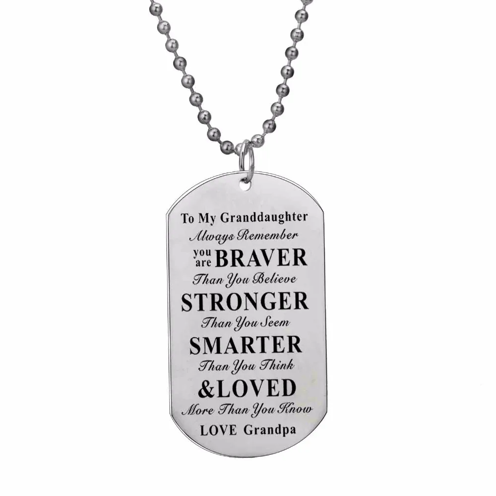 12PC/Lot Inspirational Gift For Family Grandfather Grandpa Love Granddaughter Necklace Jewelry Stainless Steel Dog Tag Pendant
12PC/Lot Inspirational Gift For Family Grandfather Grandpa Love Granddaughter Necklace Jewelry Stainless Steel Dog Tag Pendant