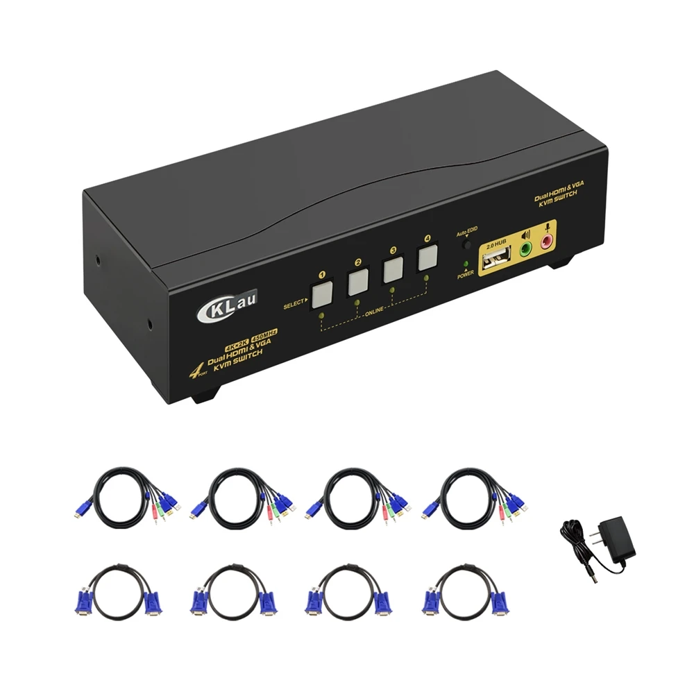 4Ports Dual Monitor KVM&VGA KVM Switch, Extended Display, with Audio , support 4K@30Hz,
4Ports Dual Monitor KVM&VGA KVM Switch, Extended Display, with Audio , support 4K@30Hz,