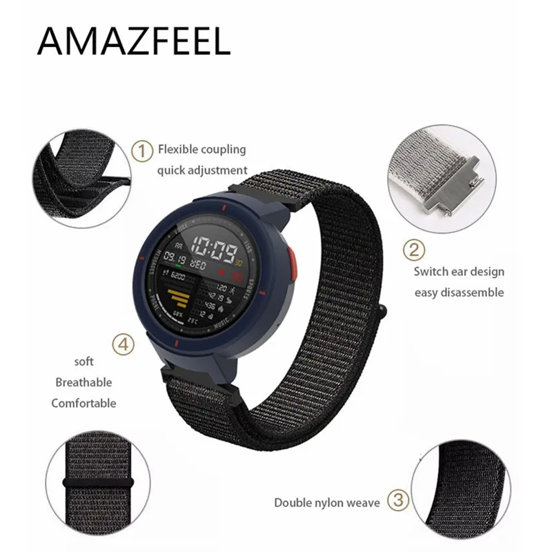 Нейлоновые Ремешки для наручных часов на липучке сменный Браслет Huami Amazfit Verge 3