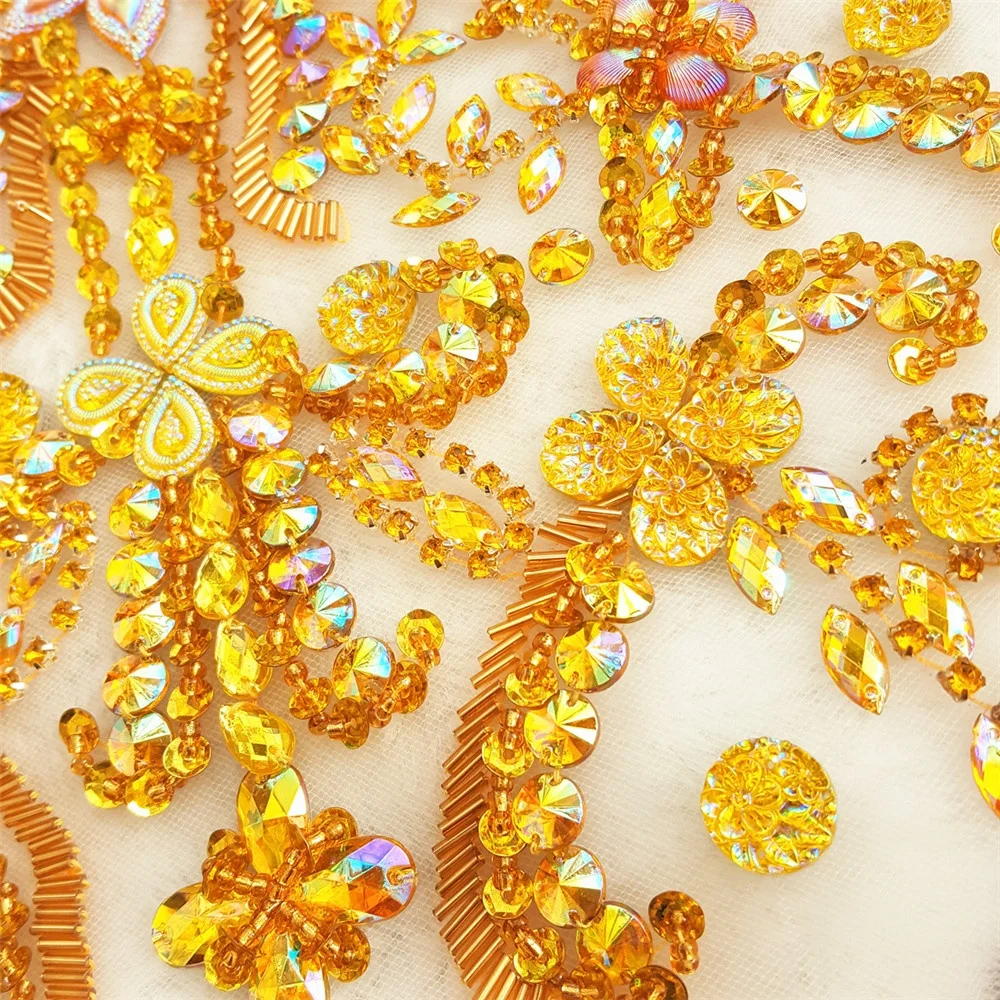Handmade Beaded Crystal Yellow AB Sew on Rhinestones Applique Designs Patches Sewing for DIY Wedding Dress Trim 14x19 inch
Handmade Beaded Crystal Yellow AB Sew on Rhinestones Applique Designs Patches Sewing for DIY Wedding Dress Trim 14x19 inch