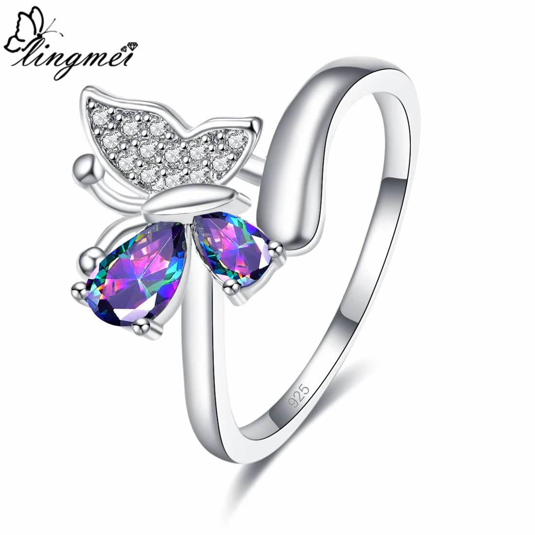 lingmei Drop Shipping Wedding Butterfly Jewelry Rainbow & Blue & White Cubic Zircon Silver Color Ring Size 6 7 8 9 Party Gifts
lingmei Drop Shipping Wedding Butterfly Jewelry Rainbow & Blue & White Cubic Zircon Silver Color Ring Size 6 7 8 9 Party Gifts