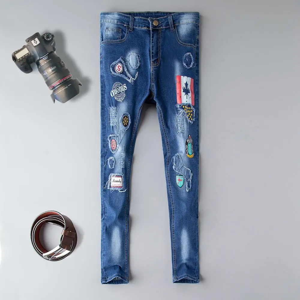 Straight cotton jeans men ripped distressed hole 2019 new brand denim trousers patchwork printed homme jeans plus size 29-38
Straight cotton jeans men ripped distressed hole 2019 new brand denim trousers patchwork printed homme jeans plus size 29-38
