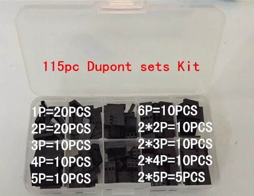 Фото 115 шт. набор Dupont с коробкой 1P/2P/3P/4P/5P/6P/2*2/2*3/2*4/ 2*5 контактов - купить