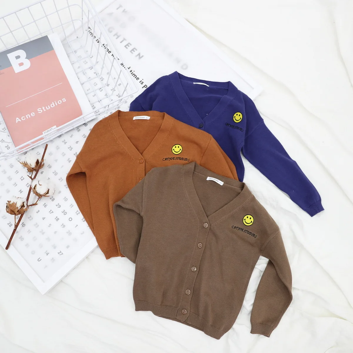 Knitting Unlined Upper Garment Smiling Face Cardigan Sweater Children Coat Candy Colour Birthday Tee Spring Autumn Casual Cotton | Детская
