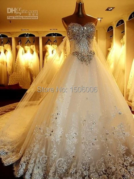Hot Bling Luxury A-Line Wedding Dress 2016 Bridal Gown Crystals Sequins Bodice Tulle Lace Bandage Cathedral Train Lace-Up Back_
Hot Bling Luxury A-Line Wedding Dress 2016 Bridal Gown Crystals Sequins Bodice Tulle Lace Bandage Cathedral Train Lace-Up Back_