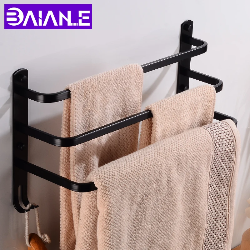 Towel Bar Holder Black Aluminum Three Layer Towel Rack Wall Mounted Bathroom Towel Hanger with Hook Bathroom Shelf Corner Shower
Towel Bar Holder Black Aluminum Three Layer Towel Rack Wall Mounted Bathroom Towel Hanger with Hook Bathroom Shelf Corner Shower