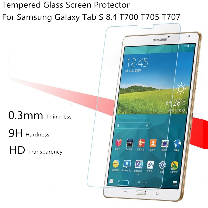 

Premium 0.3mm 9H Tempered Glass For Samsung Galaxy Tab S 8.4 T700 T705 T707 Tablet Anti-shatter HD Screen Protector Film