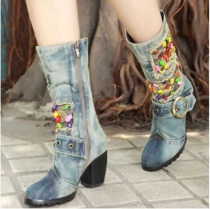 Kaeve Blue Denim Water Wash Knee-High Boots Comfort Chunky Heels Pumps Round Toe Cowboy Shoes High Heels Jean Martin Boots
Kaeve Blue Denim Water Wash Knee-High Boots Comfort Chunky Heels Pumps Round Toe Cowboy Shoes High Heels Jean Martin Boots