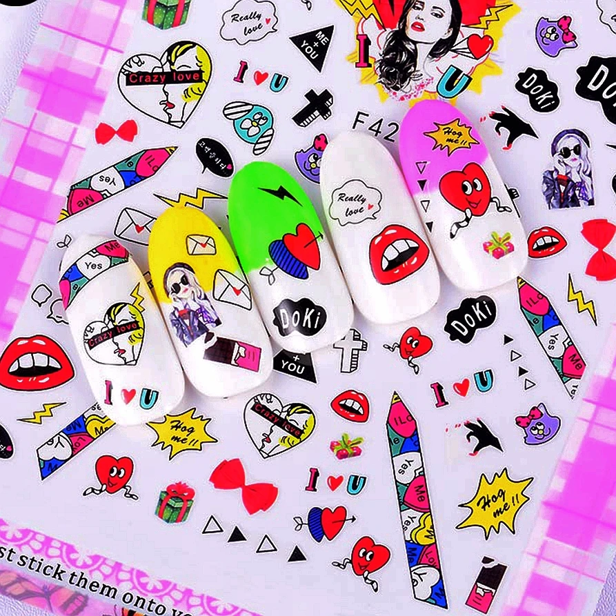 4 sheets nail stickers adhesive decal manicure nail art decoration supplies tool lip print love design
4 sheets nail stickers adhesive decal manicure nail art decoration supplies tool lip print love design