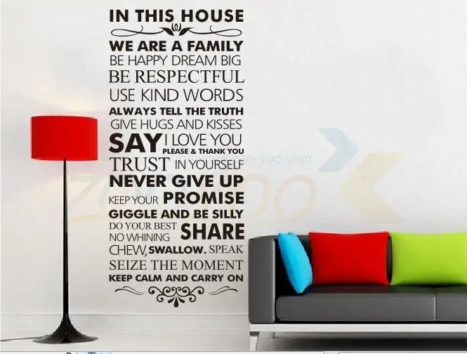 In this house Family Rules Home decor quotes wall decal 8084 decorative adesivo de parede vinyl wall sticker Wall Art
In this house Family Rules Home decor quotes wall decal 8084 decorative adesivo de parede vinyl wall sticker Wall Art