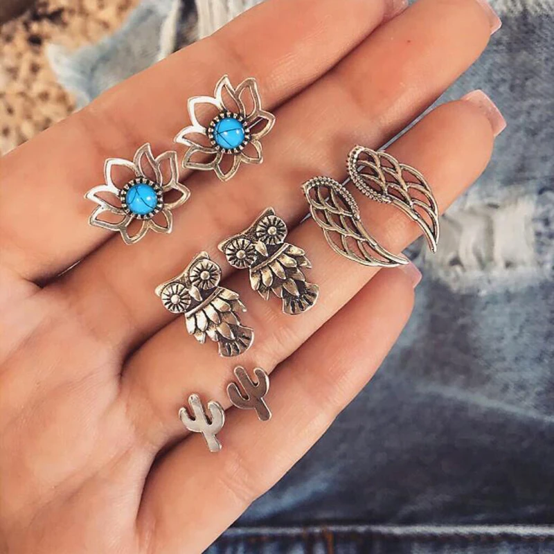 Retro Flower Stud Earrings Owl Wing Lotus Bohemian Vintage Statement Jewellry For Women Party Jewelry Gift New 4pcs/sets2019
Retro Flower Stud Earrings Owl Wing Lotus Bohemian Vintage Statement Jewellry For Women Party Jewelry Gift New 4pcs/sets2019