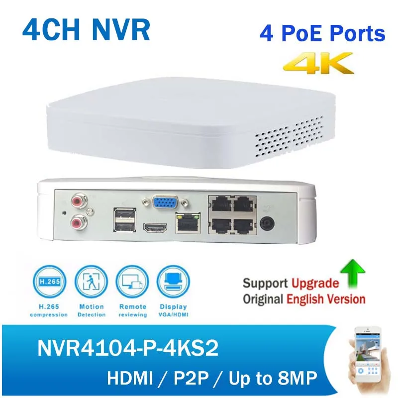 DH NVR NVR4104 P 4KS2 4CH 4PoE 4 К H.265 сети видео Регистраторы Full HD беспроводной