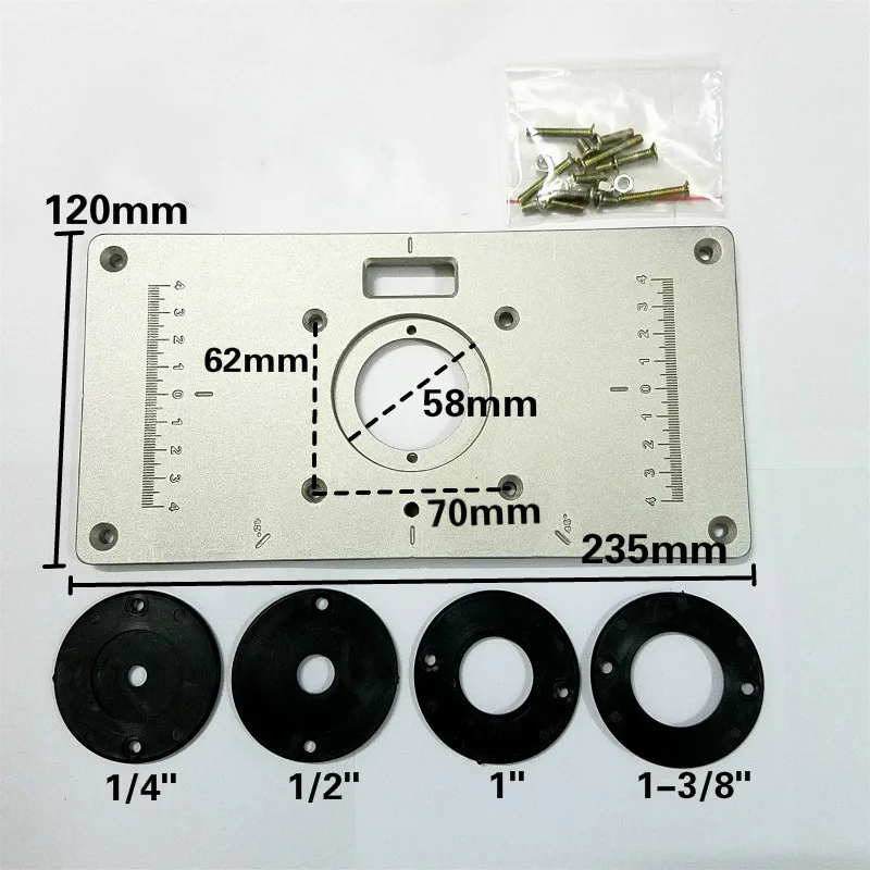 2018 Aluminum Alloy Router Table Insert Plate With 4pcs Router Insert Rings Wood Router Tools For Woodworking Sliver 235*120*8mm
2018 Aluminum Alloy Router Table Insert Plate With 4pcs Router Insert Rings Wood Router Tools For Woodworking Sliver 235*120*8mm