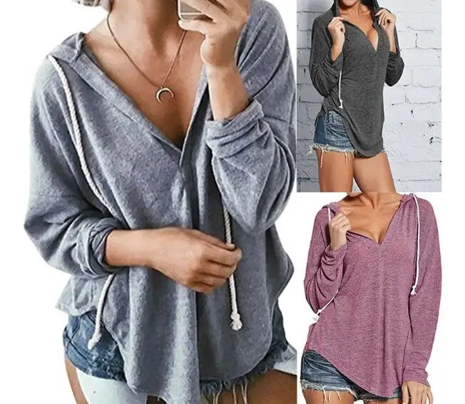Women V-neck Hooded Sweatershirt Autumn Winter Woman Long Sleeve Pullover Women Long hoodie
Women V-neck Hooded Sweatershirt Autumn Winter Woman Long Sleeve Pullover Women Long hoodie