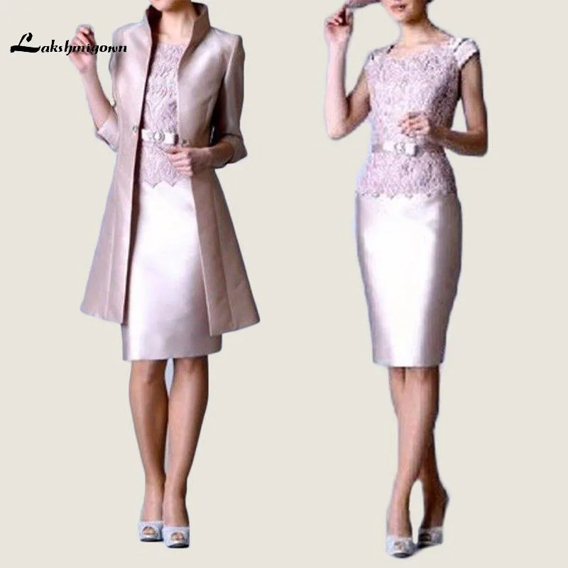 Fashion Mother of the Bride Dresses with Jacket Half Sleeves Scoop Lace Sheath Knee Length Wedding Party Gowns Custom Made
Fashion Mother of the Bride Dresses with Jacket Half Sleeves Scoop Lace Sheath Knee Length Wedding Party Gowns Custom Made