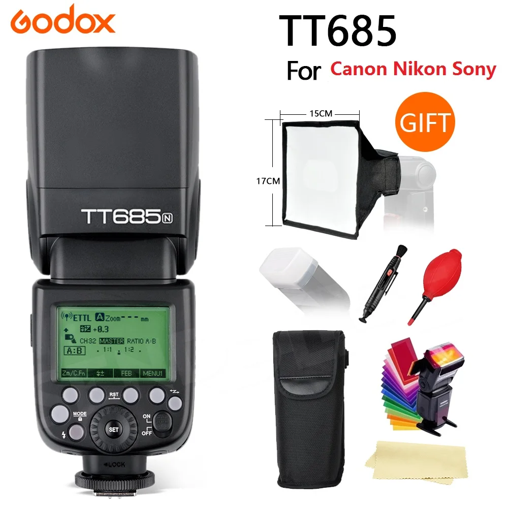 Вспышка для камеры Godox TT685-C/N/S/F/O TTL высокая скорость GN60 вспышка для камеры Canon Nikon Sony Fuji Olympus + подарки
Вспышка для камеры Godox TT685-C/N/S/F/O TTL высокая скорость GN60 вспышка для камеры Canon Nikon Sony Fuji Olympus + подарки