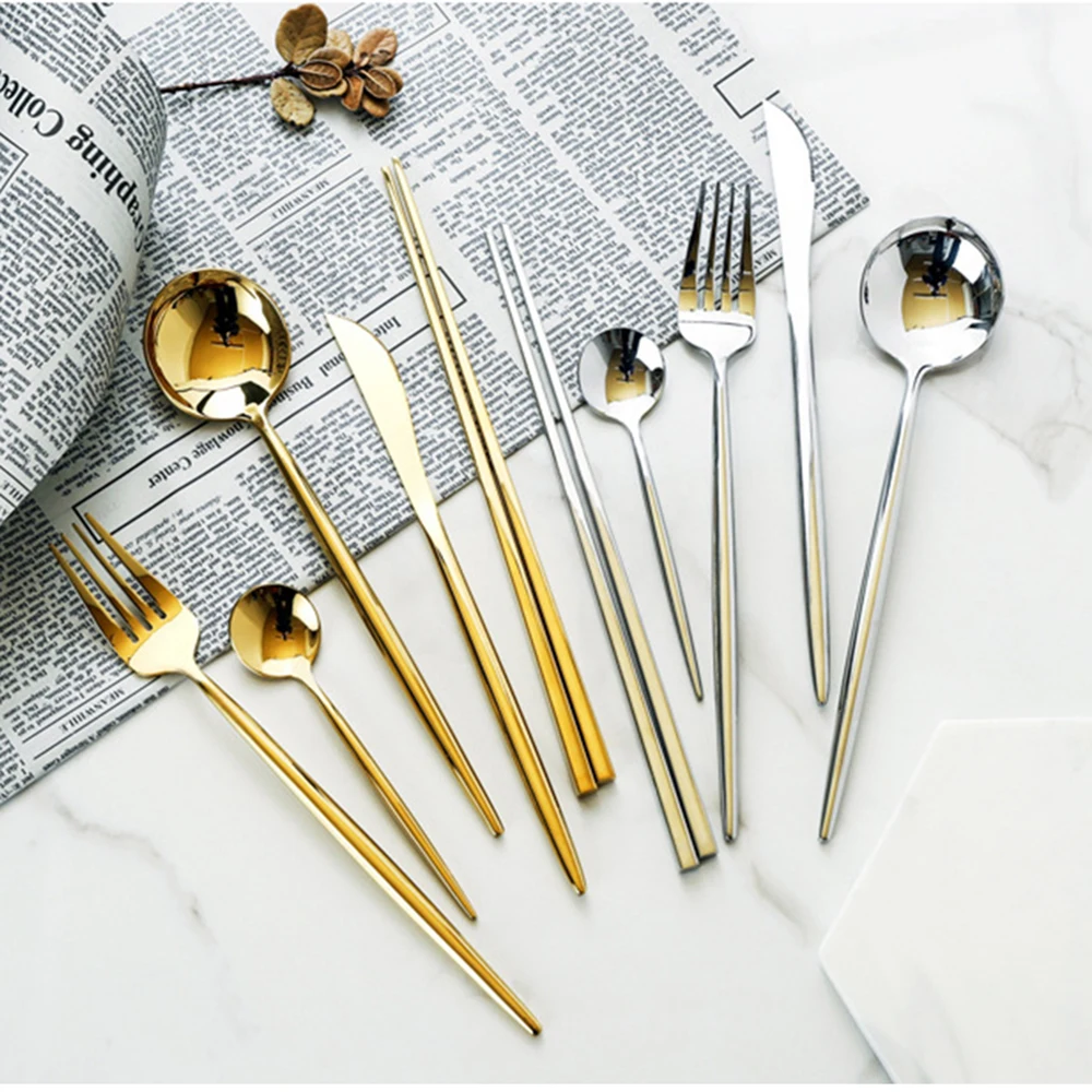 5Pcs Elegant 304 Stainless Steel Cutlery Set Chopsticks Dinner Knife Forks Spoons Tableware Set Dinnerware Kitchen Accessories
5Pcs Elegant 304 Stainless Steel Cutlery Set Chopsticks Dinner Knife Forks Spoons Tableware Set Dinnerware Kitchen Accessories