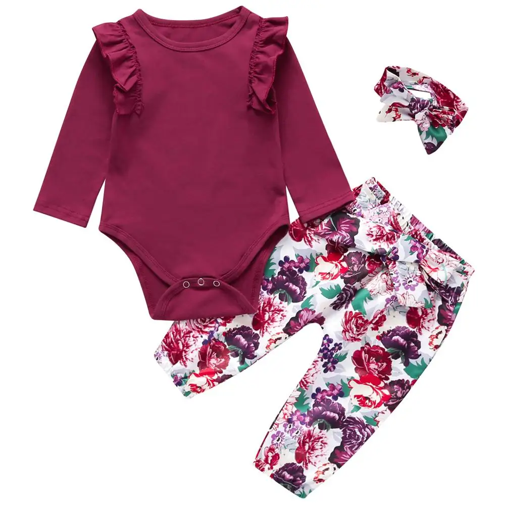 2020 Модный комплект одежды для маленьких девочек красный комбинезон с длинным