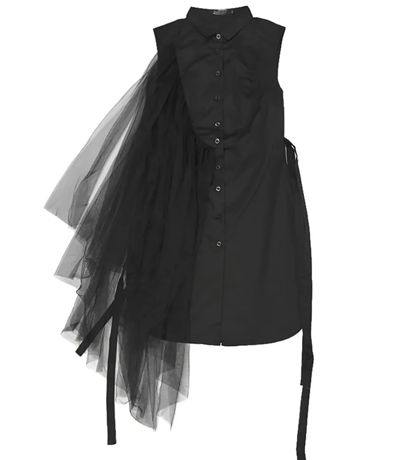 Johnature Irregular Mesh Stitching Vest Sleeveless Shirt Dress Summer 2021 New High Street Fashion Turn-down Collar Women Dress
Johnature Irregular Mesh Stitching Vest Sleeveless Shirt Dress Summer 2021 New High Street Fashion Turn-down Collar Women Dress