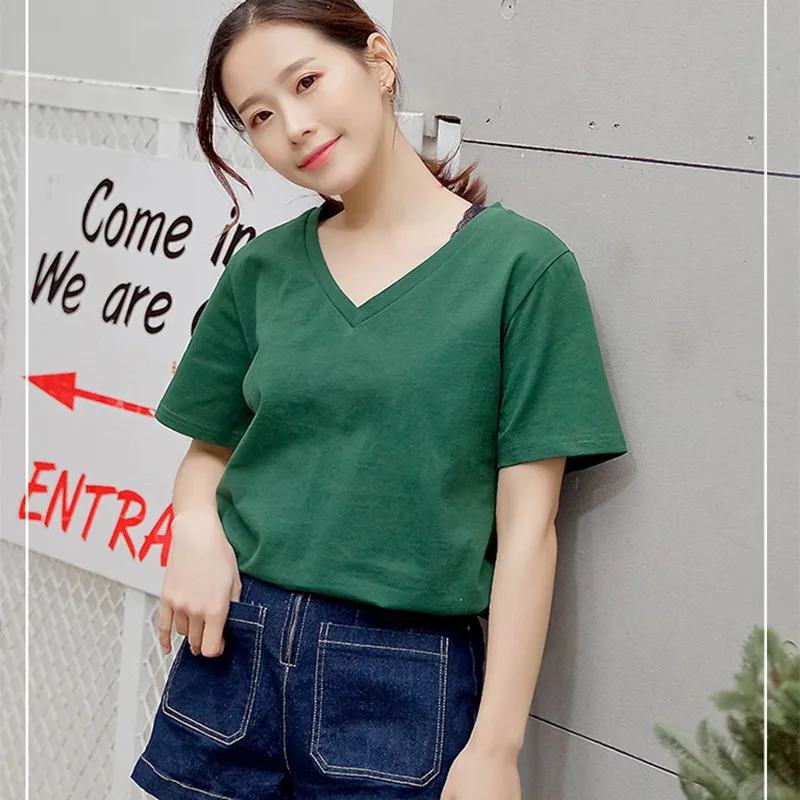 High Quality Women V-Neck Solid Short Sleeve Loose T-Shirt Women Short Sleeve Tops 9 Colors Basic T-shirts Female Casual Tops
High Quality Women V-Neck Solid Short Sleeve Loose T-Shirt Women Short Sleeve Tops 9 Colors Basic T-shirts Female Casual Tops