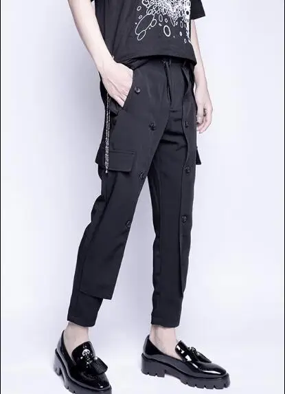 Hair stylist pants trim the body small foot 9 minutes trousers male button decoration asymmetrical casual pants Korean. M-6XL
Hair stylist pants trim the body small foot 9 minutes trousers male button decoration asymmetrical casual pants Korean. M-6XL
