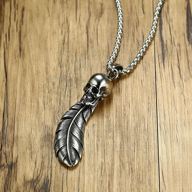 Men's Punk Feather Skeleton Skull Pendant Necklace with 60cm 24" Long Box Chains Vintage Hiphop Rock Jewelry for Male Biker
Men's Punk Feather Skeleton Skull Pendant Necklace with 60cm 24" Long Box Chains Vintage Hiphop Rock Jewelry for Male Biker